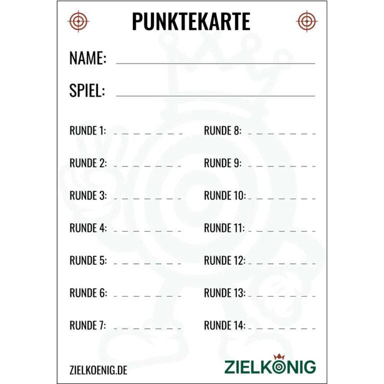Kostenlose Punktekarte - Für unsere Zielscheiben
